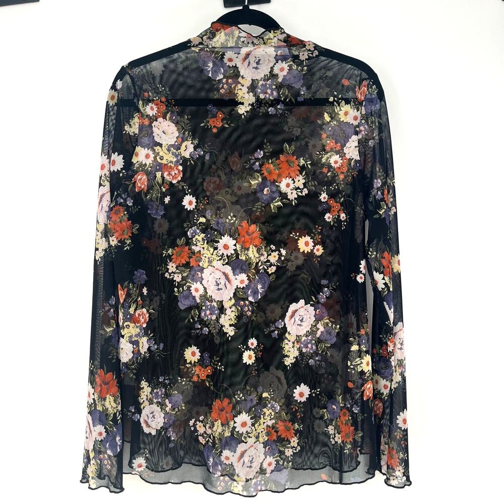 White Birch Sheer Floral Mesh Mock Neck Top Dark Floral Long Sleeve Large - Picture 2 of 7